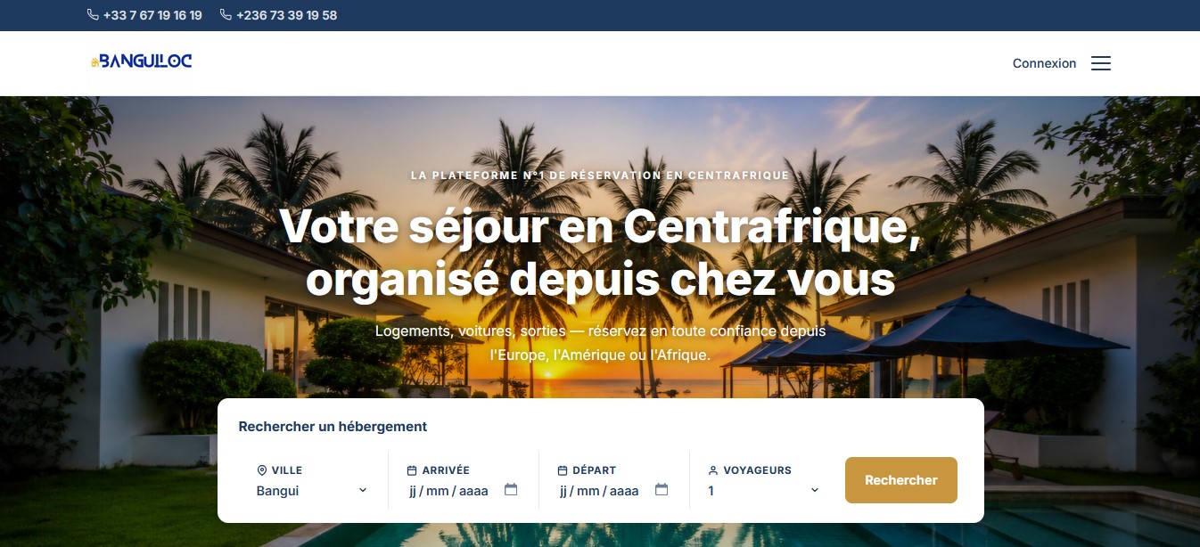 Banguiloc — Plateforme de réservation de logements et véhicules à Bangui, Centrafrique
